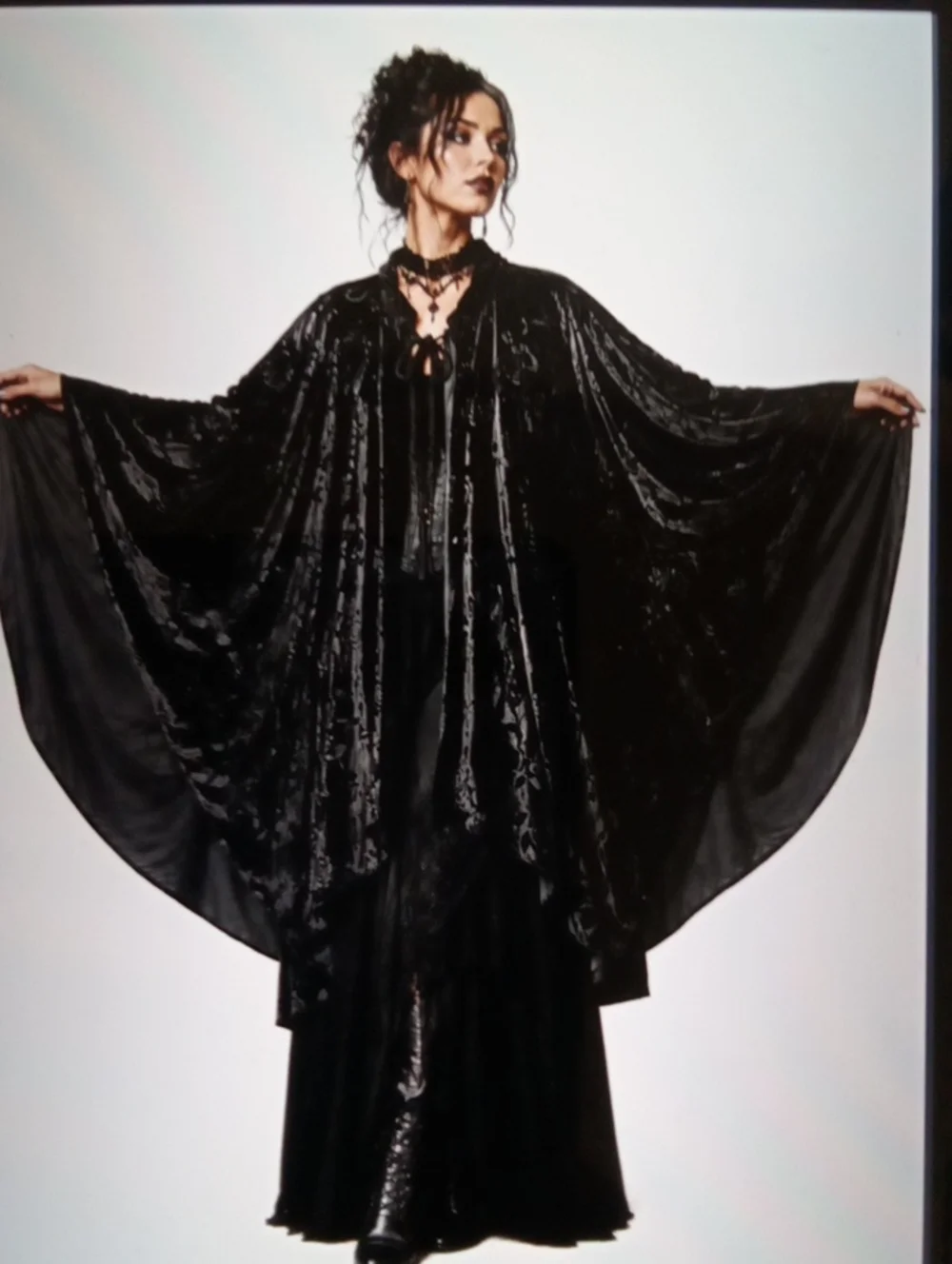 Alberto Capraro Black Burnout Velvet Floral Cape Batwing Gothic Renaissance